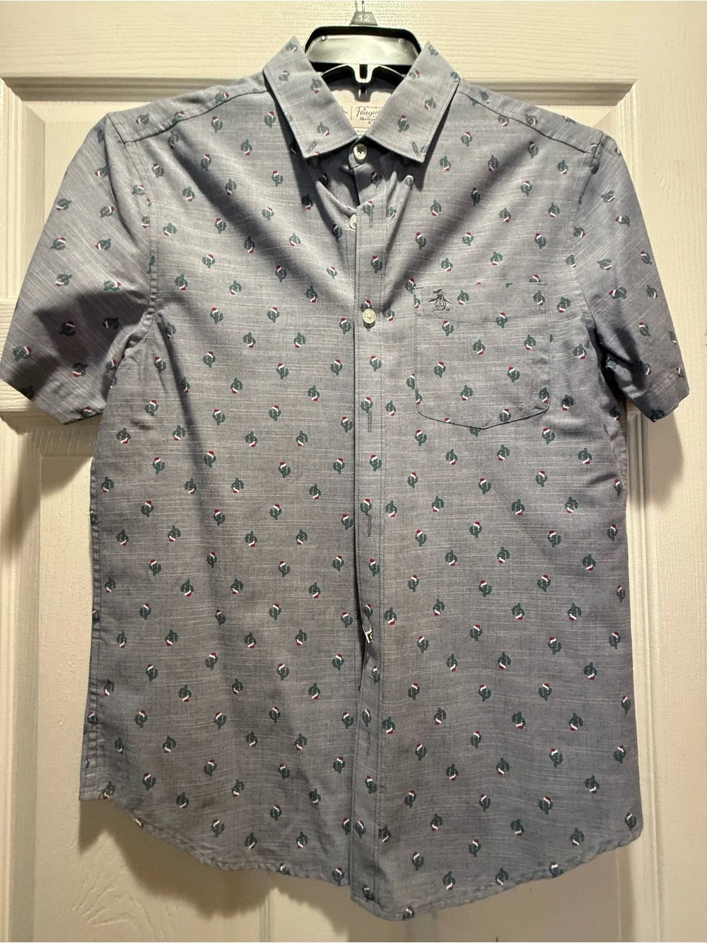 Men's Grey Printed Button-Up Shirt with Pocket